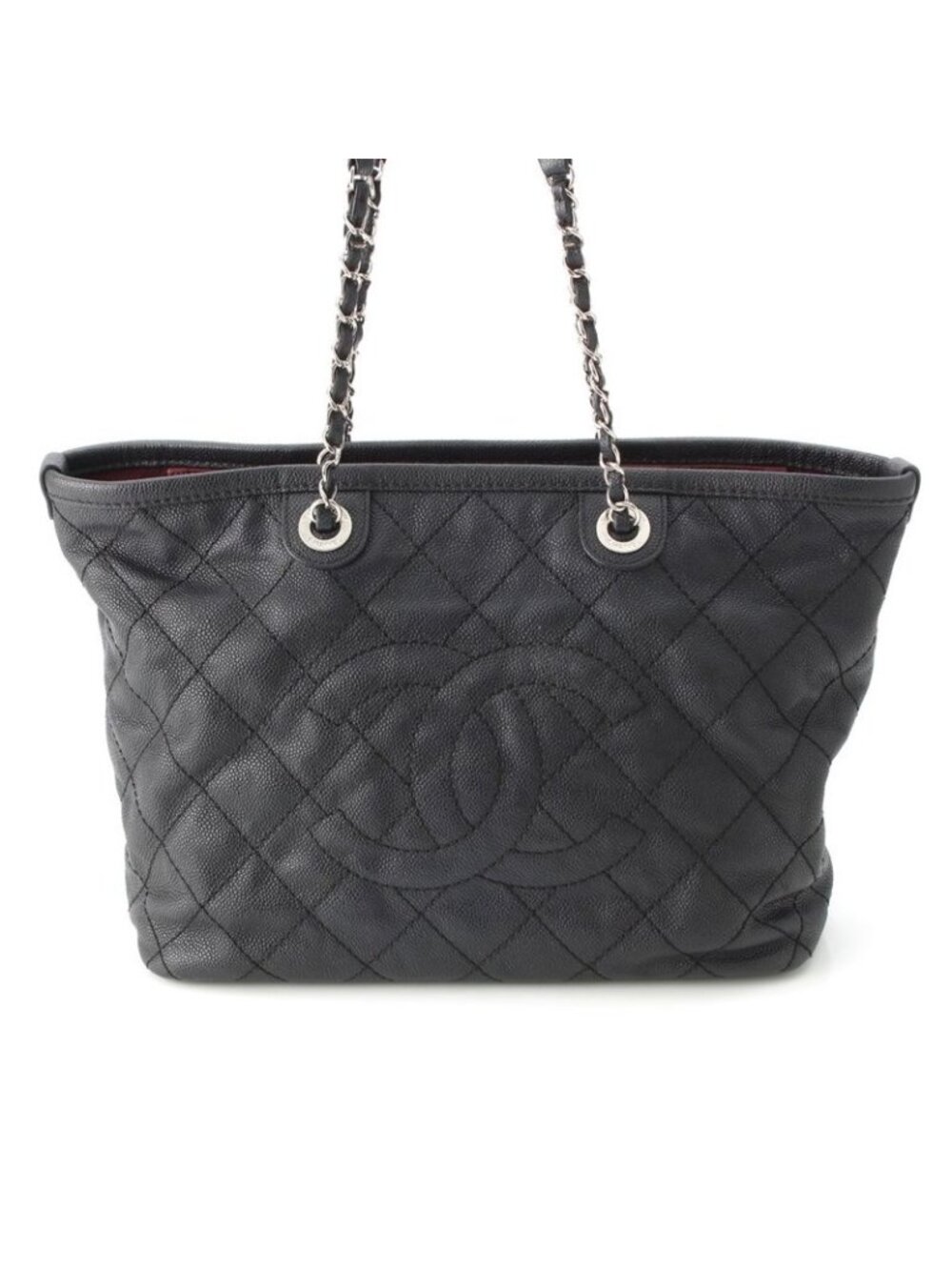 Chanel Caviar Leather Quilted Chain Shopping Tote Bag Black - Picture 2 of 10